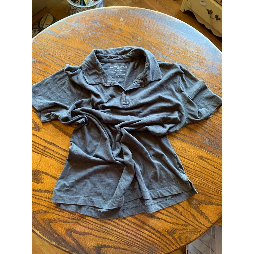 Banana Republic Vintage Mens Slub Cotton Polo Shirt Gray Medium